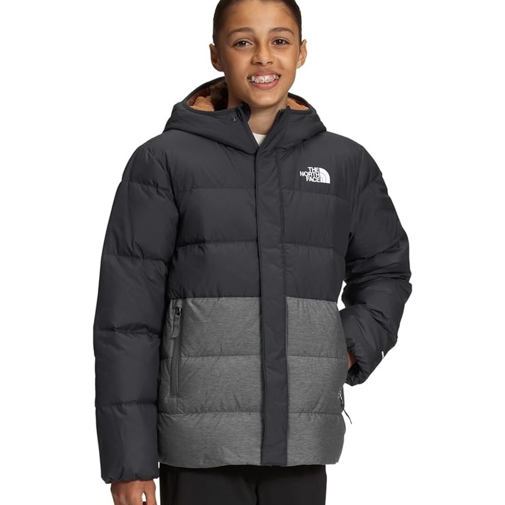 The North Face Boys Black Gray North Down Fleece Linen Parka Coat Size XL